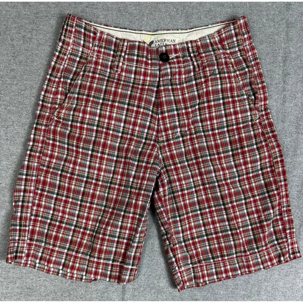 American Eagle Plaid‎ Shorts Mens 30x9 Red Classic Cotton Casual Preppy Y2K